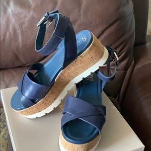 Blue platform sandals